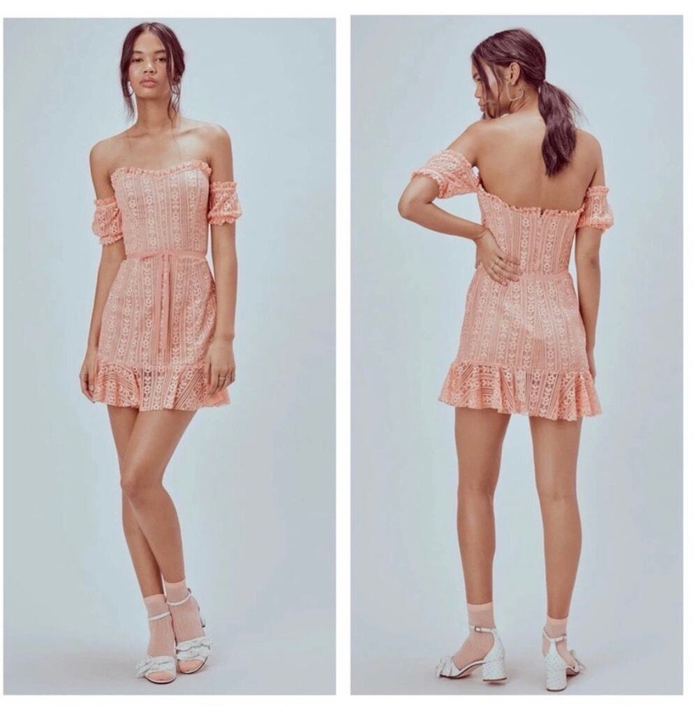For Love & Lemons Peach Dakota Lace Off Shoulder Bustier Corset Dress Medium